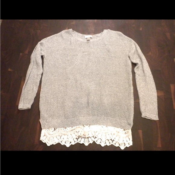 Loft  Grey sweater with lace hem-Sz M - Picture 1 of 6